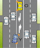 turning from a median lane turning bay