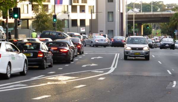 queuing traffic at green light